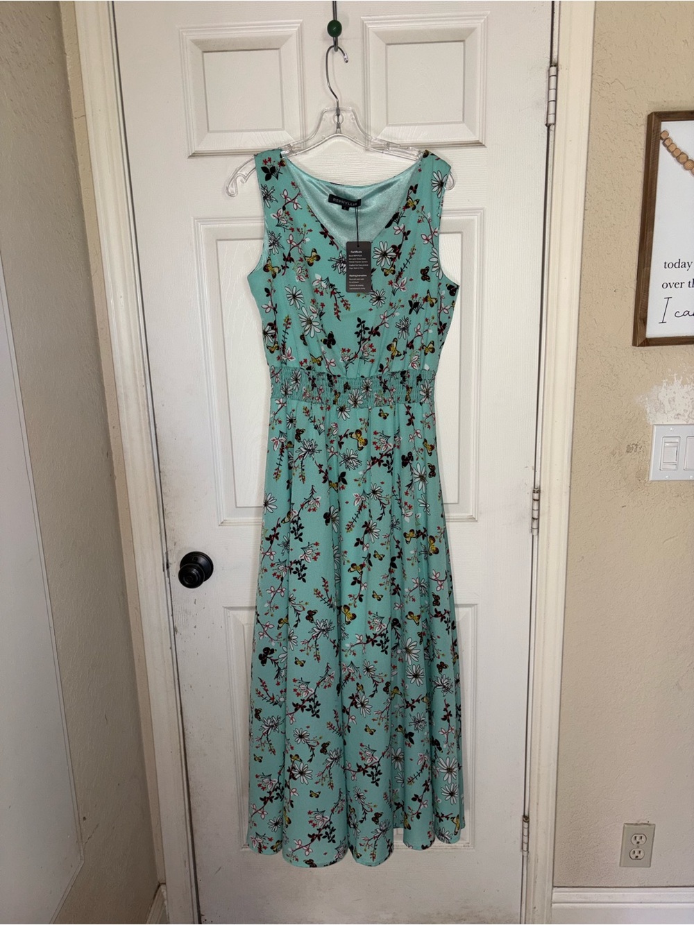 Sleeveless Mint Floral Maxi Dress with Elastic Waist